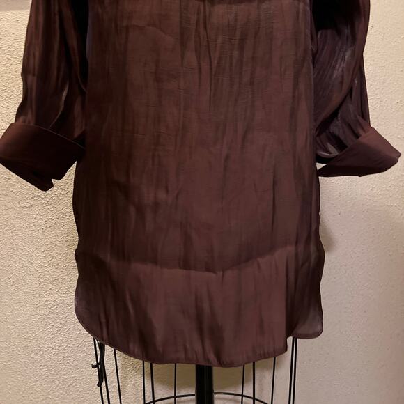 ASOS DESIGN Oversized Metallic Shirt Chocolate Size 4 - Picture 14 of 16